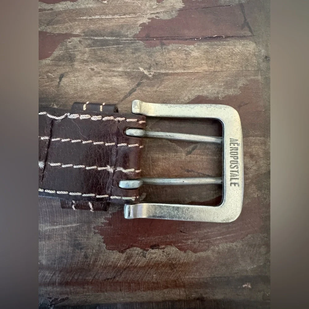 Aeropostale Y2K brown leather casual belt double prong unisex men M‎ 39”